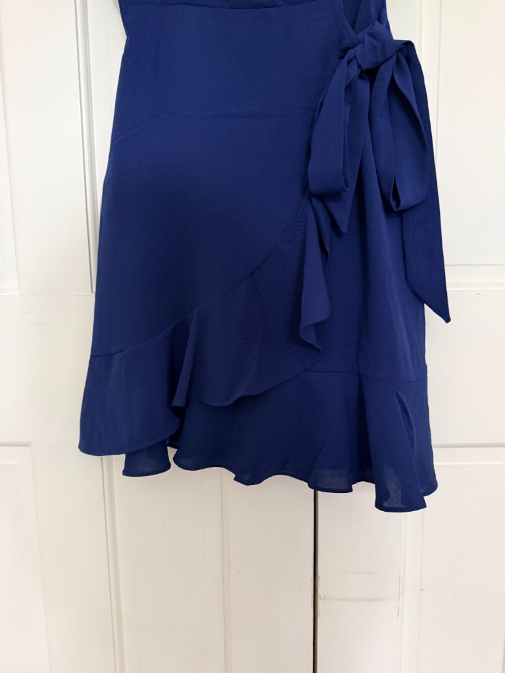Navy Ruffle Wrap-Style Mini Dress — Size S - Picture 10 of 13